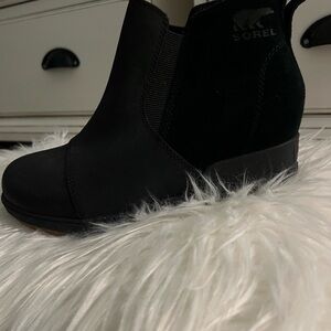 Sorel Evie pull-on wedge bootie, black, size 7